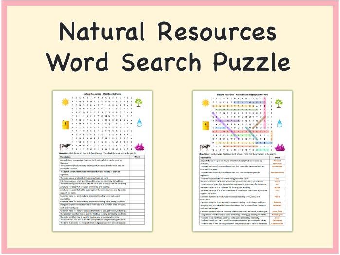 Natural Resources - Word Search Puzzle (Printable PDF)