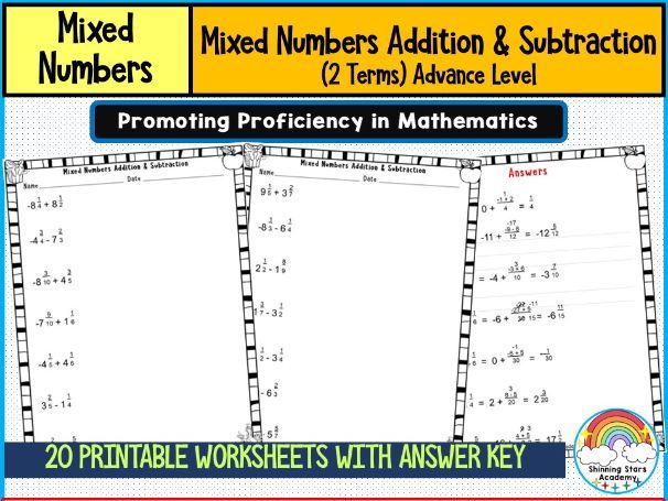 Mixed Numbers Addition and Subtraction (2 Terms) Advanced Level Worksheets Complex Fraction Operatio