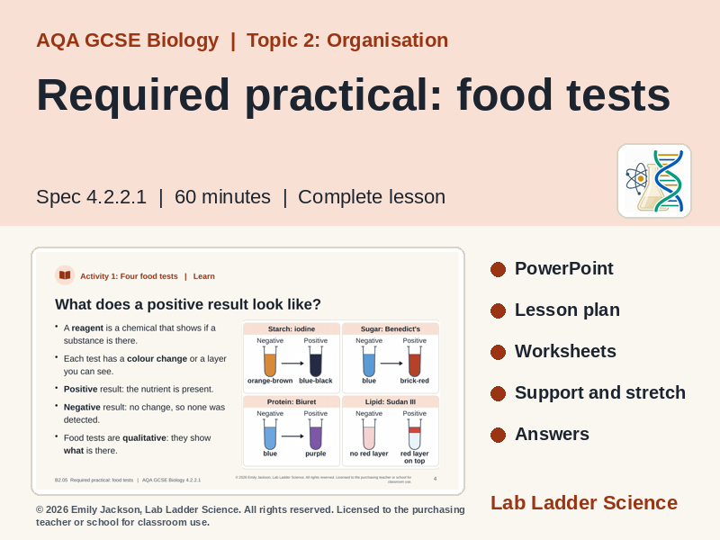 B2-05 Food Tests Practical: AQA GCSE Biology
