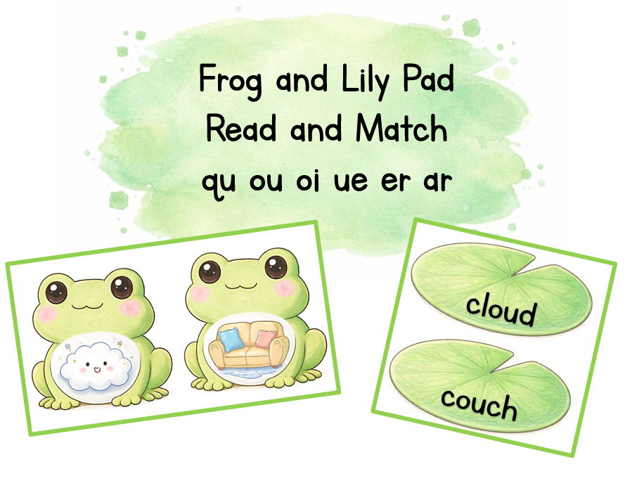 Frog and Lily Pad Read and Match (qu ou oi ue er ar)