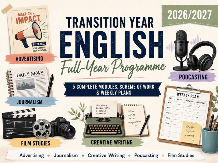 Transition Year English Full-Year Programme: 5 Complete Modules, Scheme of Work & Weekly Plans