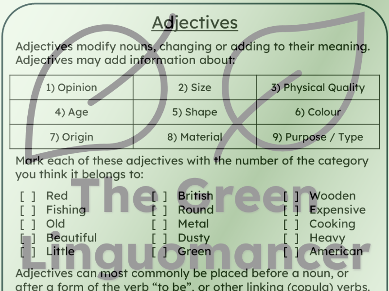 Adjectives Worksheets