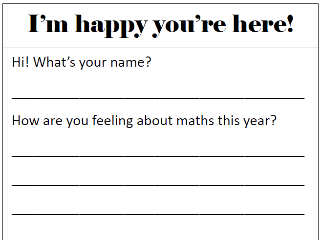Happy you're here: maths anxiety new term cards