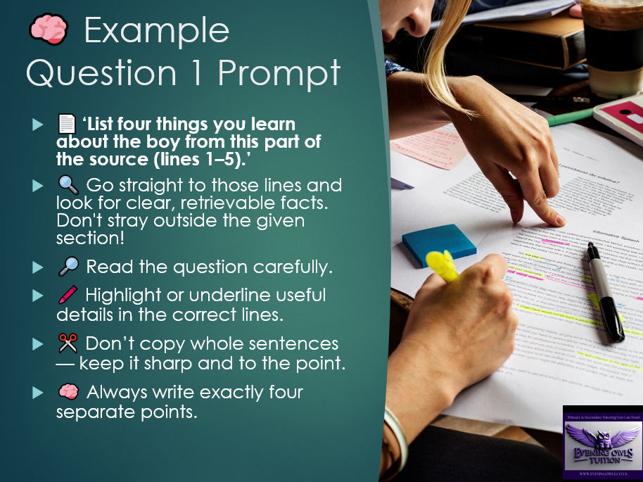 Evening Owls Tuition’s Quick Guide to Question 1 GCSE English Language