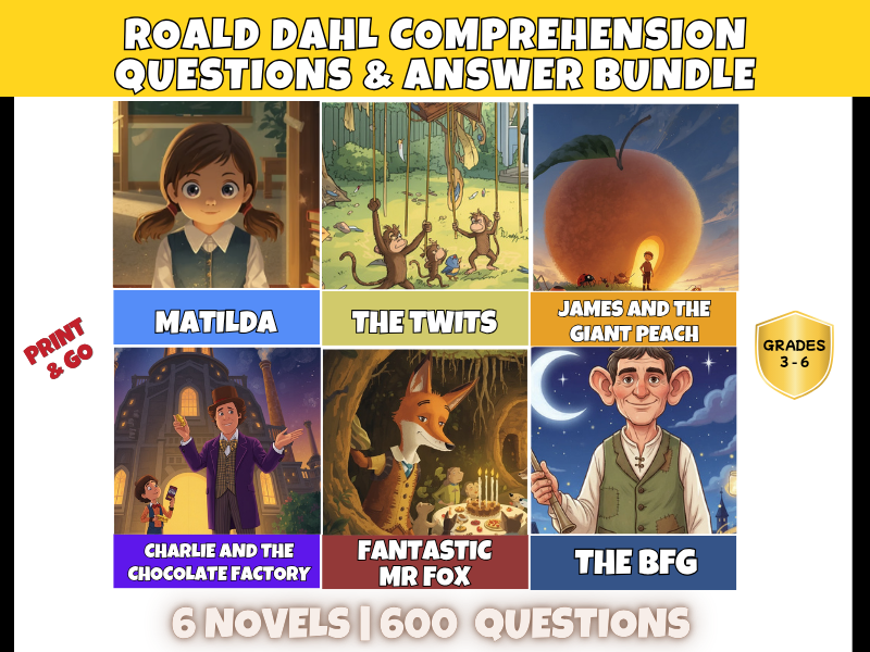 Roald Dahl Novel Study Reading Comprehension Bundle | 600 Questions + Answer Keys | Year 3–6