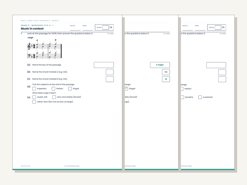 Grade 5 Music Theory Worksheets: Music in Context (20 Sheets + Answers)