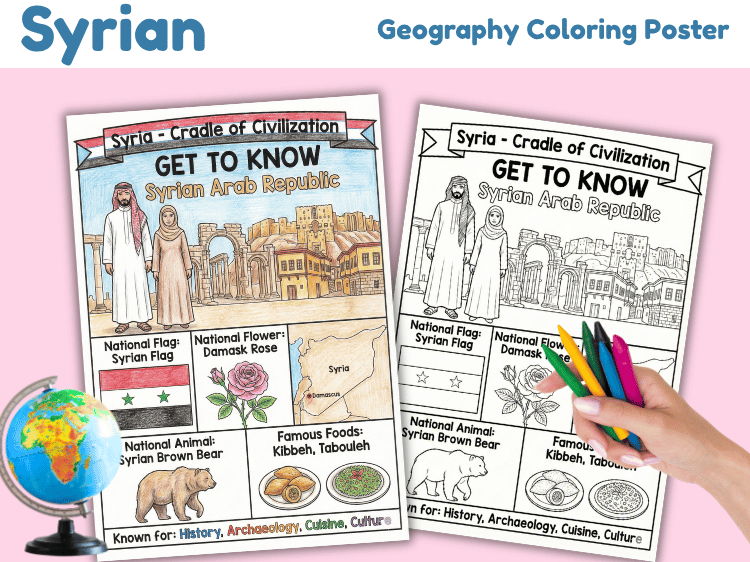 Syria Geography Coloring Poster | Country Facts & Culture