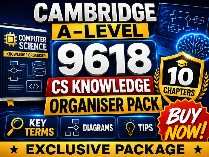 Cambridge A-Level 9618 CS Knowledge Organiser Pack | 10 Chapters | Key Terms, Diagrams & Tips