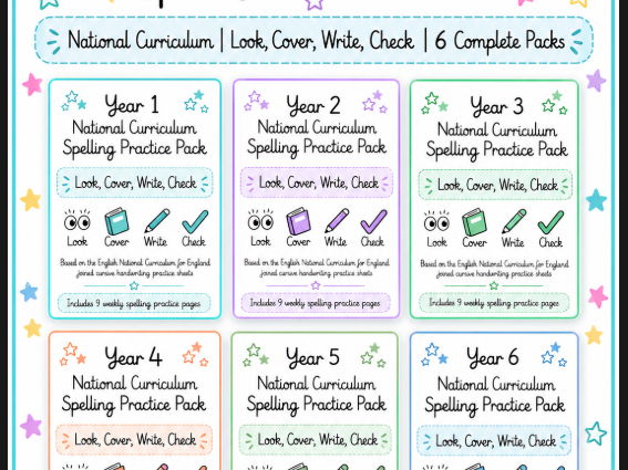 Year 1–6 Spelling Practice Bundle | National Curriculum | Look Cover Write Check | KS1 & KS2