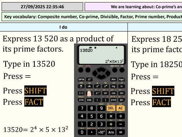 Co-primes and PFD with a calculator  - Full Lesson