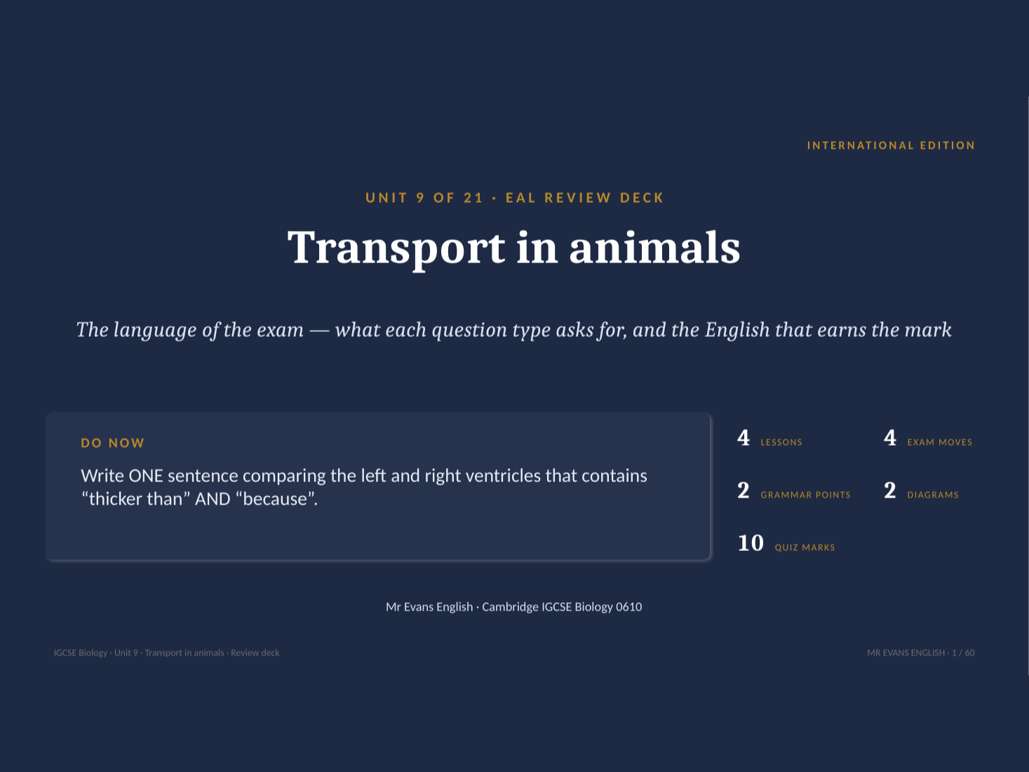 IGCSE Biology 0610 U9 Transport in animals — EAL
