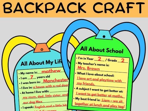 Back to School Backpack All About Me Writing Templates | SEL & First Week Activity