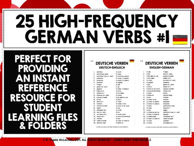 GERMAN VERBS REFERENCE LIST 25 VERBS 1 Teaching Resources