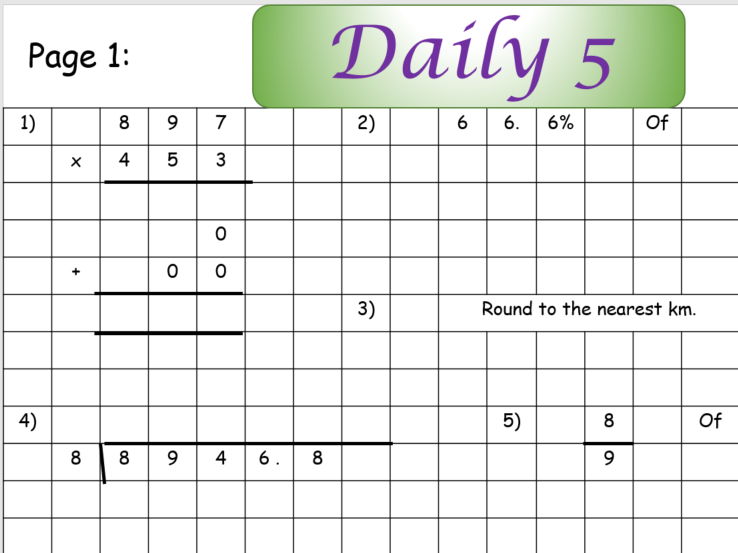Daily 5 Maths Starter - Whole Class Numeracy Warm Up (Ks2/ 2nd Level ...