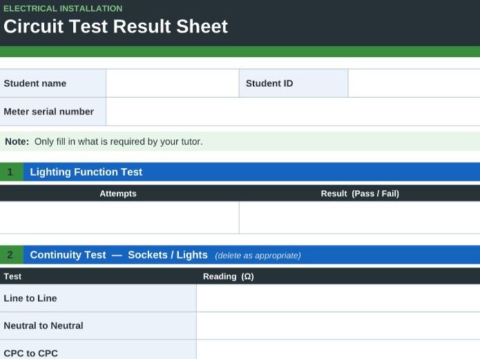 Electrical Installation Test Result Sheet