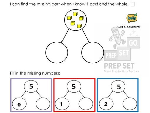 Year 1/EYFS: Missing part-part whole models  (to 5)