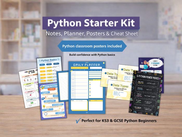 KS3–GCSE Python Starter Pack – Classroom Posters, Daily Planner, Notes & Revision Cheat Sheets