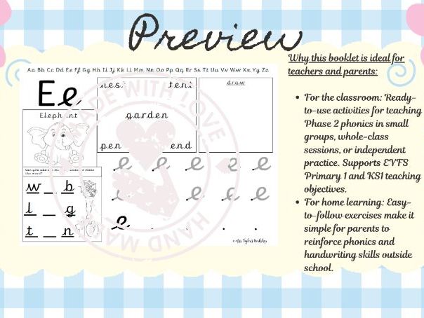 Pre-Cursive EURHBF Phase 2 Phonics Booklet 3