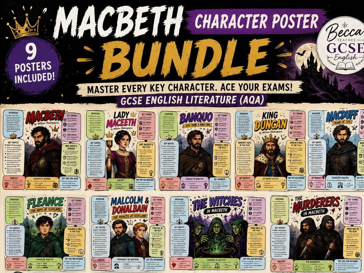 Macbeth Character Poster Bundle | GCSE English Literature (AQA) | 9 Complete Character Revision Posters