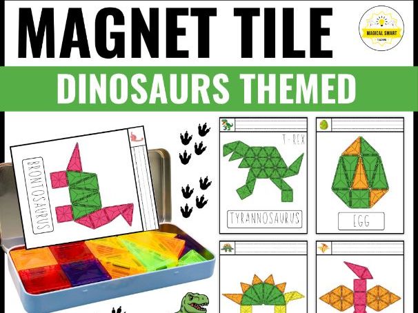 Dinosaur Magnetic Magnet Tile Task Cards Printables Build Fine Motor Activities