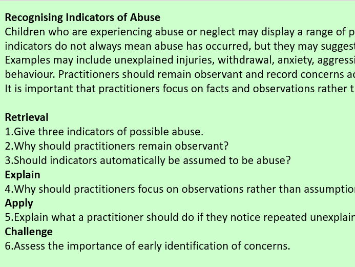 Unit 2: Keeping Children Safe Learning Aim D Comprehension Activity Pack Safeguarding
