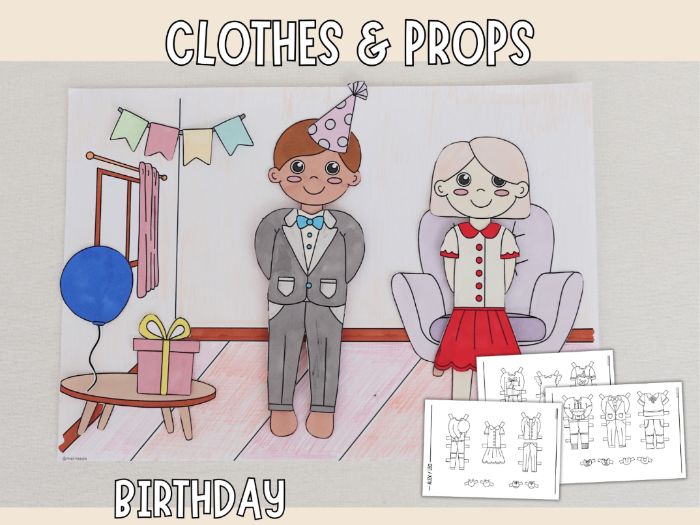 Birthday Party Paper Doll Expansion Set – Clothes, Props & Play Background!