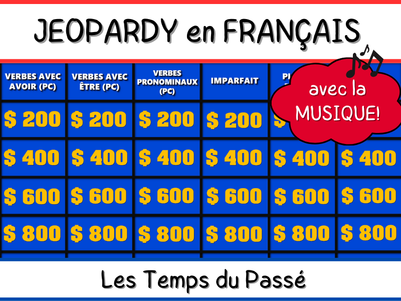 French Jeopardy PPT Game - Verbs in the Past (PC, IMP, PQP) - Les temps du passé