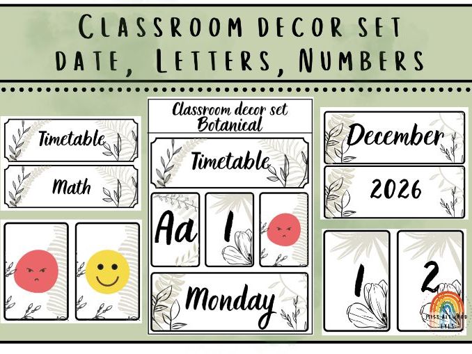 Botanical Classroom Decor Set | Visual Timetable, Date, Letters & Numbers | Editable