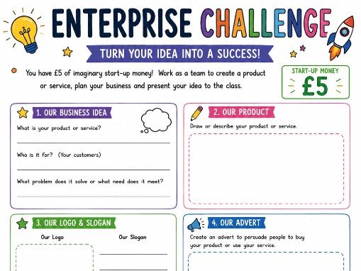 KS2 Enterprise Challenge Worksheet End of Year Business Activity Printable Team Project