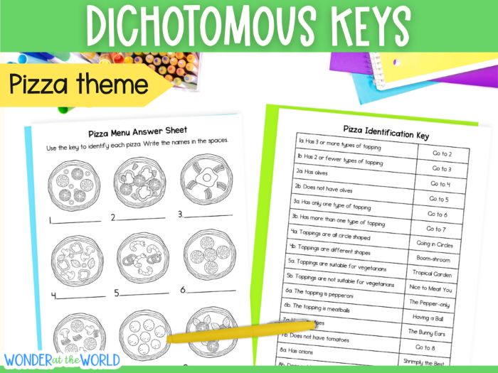 Dichotomous keys worksheet activity with pizza science classifcation