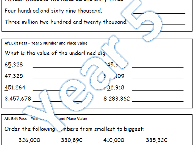 Year 5 Maths AfL Exit Passes