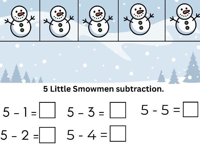 5 Little Snowmen Subtraction Activity