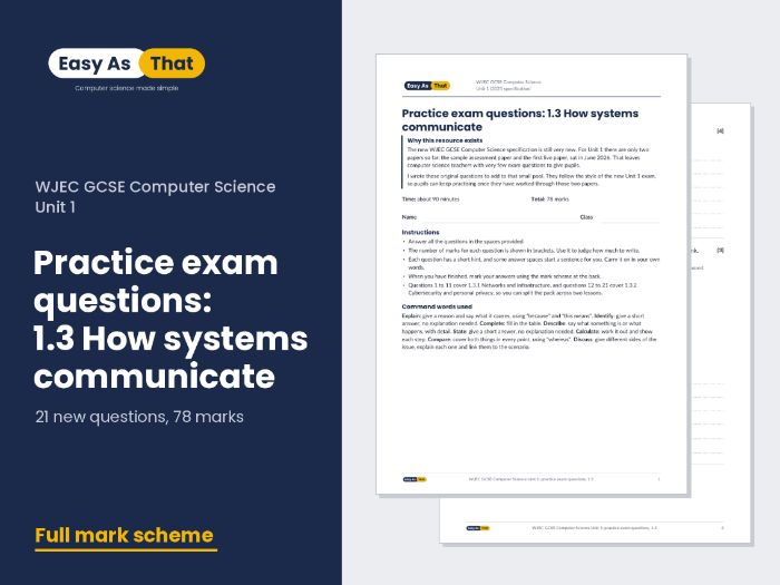WJEC GCSE CS Unit 1 practice questions 1.3 (2025 spec)