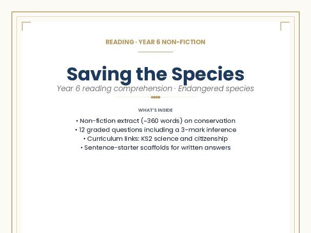 Year 6 Comprehension - Saving the Species