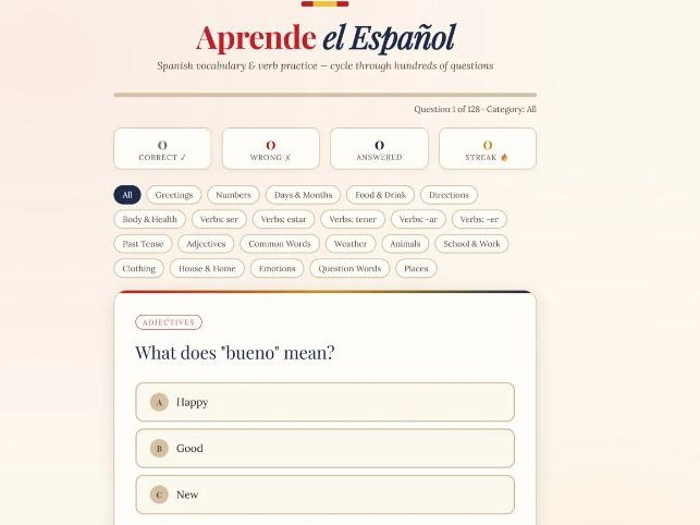 Aprende el Español: Spanish Vocabulary and Verb Practice