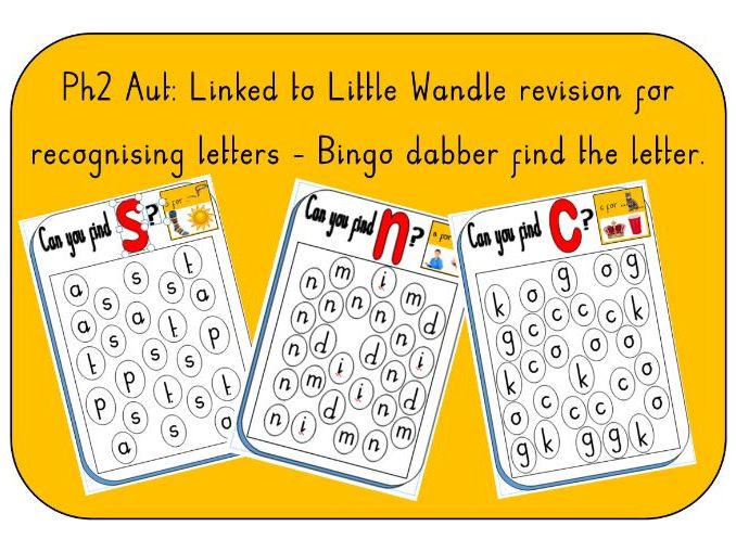 Find the letter Bingo dot sheets - Linked to Little Wandle Revision to recognise letters