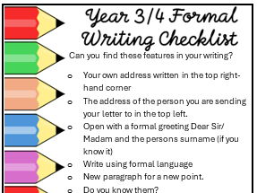 Year 3/4 Writing Checklist - Formal Letter