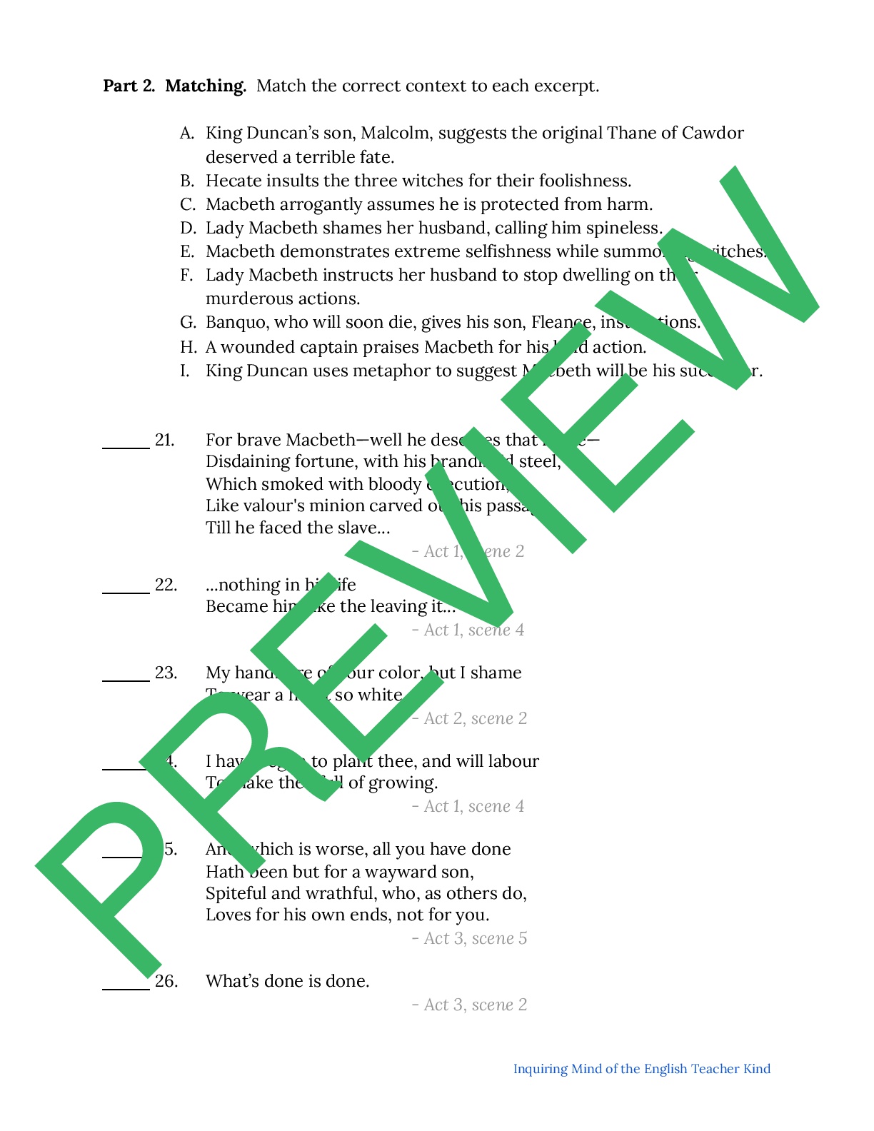 Shakespeare's Macbeth Summative Test | Teaching Resources