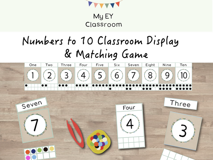 Numbers to 10 Classroom Display & Matching Game – Early Years