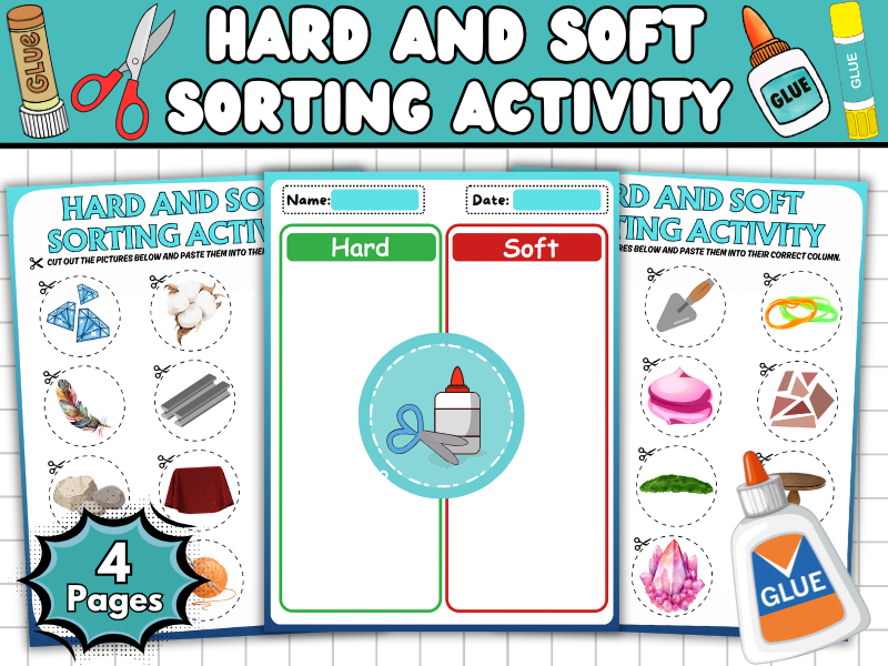 Hard and Soft Sorting Activity | Texture Sorting Worksheets-Cut & Paste Activities for Kids