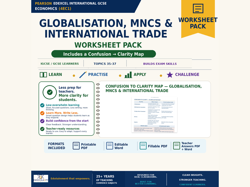 Edexcel IGCSE Economics: Globalisation, MNCs & International Trade Worksheets
