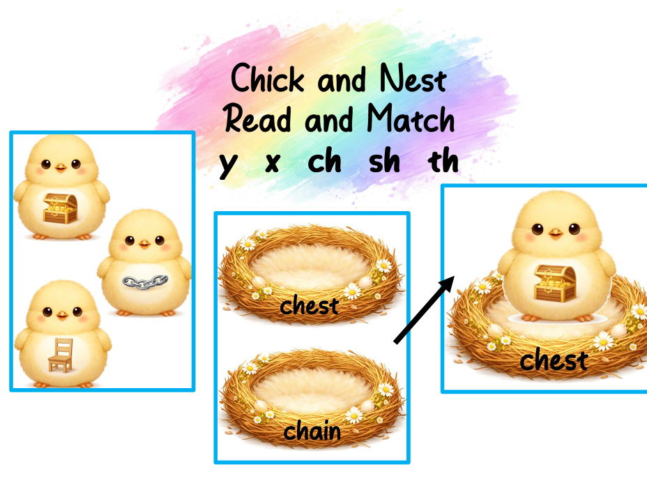 Spring Chick and Nest Read and Match (y x ch sh th words)