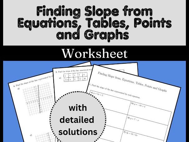 Finding Slope from Equations, Tables, Points and Graphs Worksheet