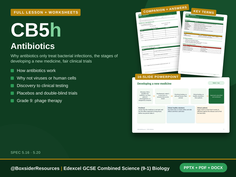 CB5h Antibiotics | Edexcel GCSE Combined Science (9-1) | Lesson + Worksheet