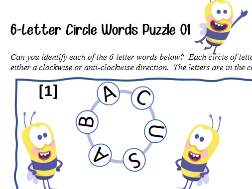 6-Letter Circle Words Puzzle 01 (Spelling, vocabulary) | Teaching Resources