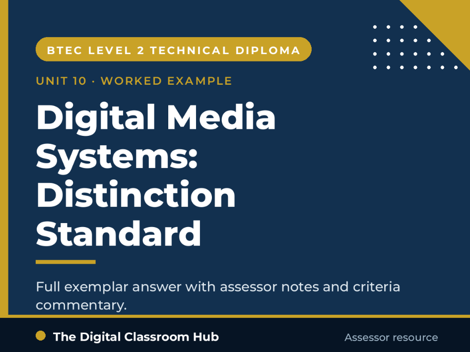 BTEC L2 Tech Dip - Unit 10 Digital Media Systems - Distinction Worked Example with Assessor Notes