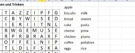 German wordsearch with food and drink vocab