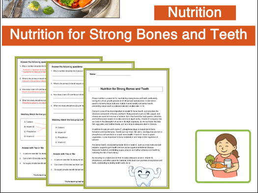 Nutrition for Strong Bones and Teeth – Reading Comprehension Worksheets