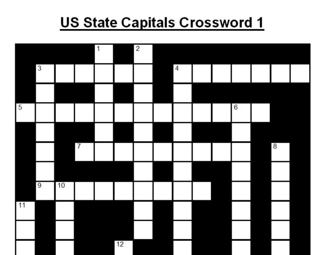 Crossword On US State Capitals 1 Answers Teaching Resources