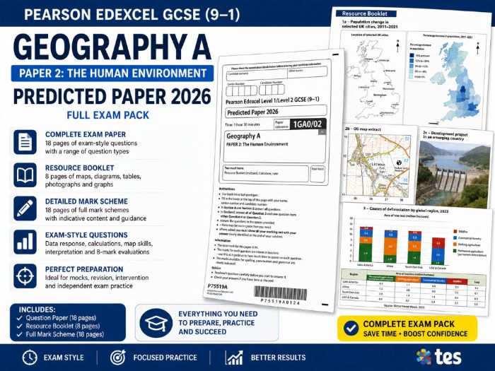 Edexcel GCSE Geography A Paper 2 Predicted Paper 2026 + Resource Booklet + Full Mark Scheme